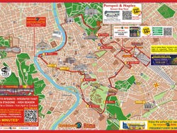 promotional image of a sightseeing bus route and stops throughout Rome